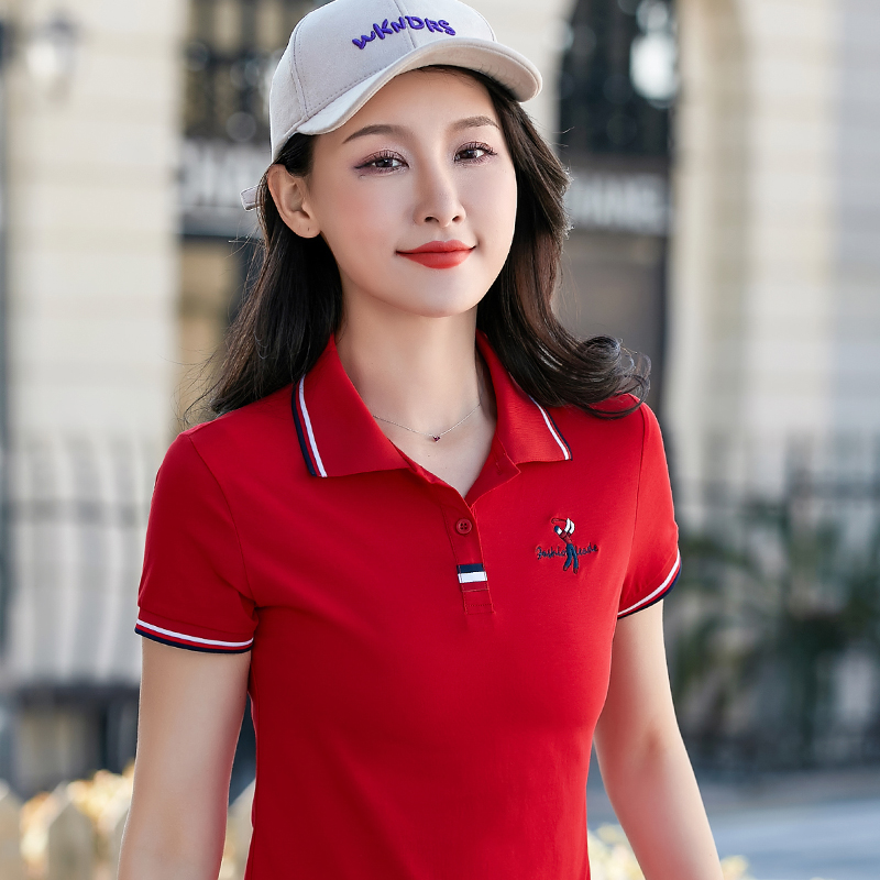 冰丝2025新款polo衫女短袖潮女士宽松上衣夏翻领韩版运动休闲t恤
