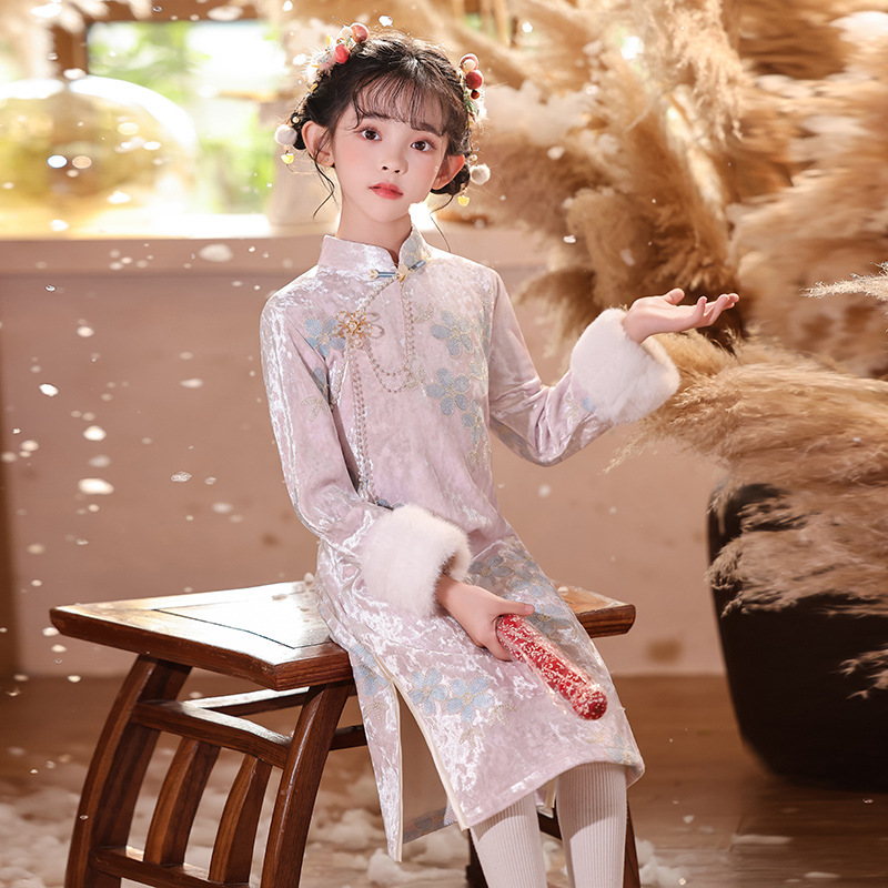 女童旗袍裙拜年演出礼服冬季长袖
