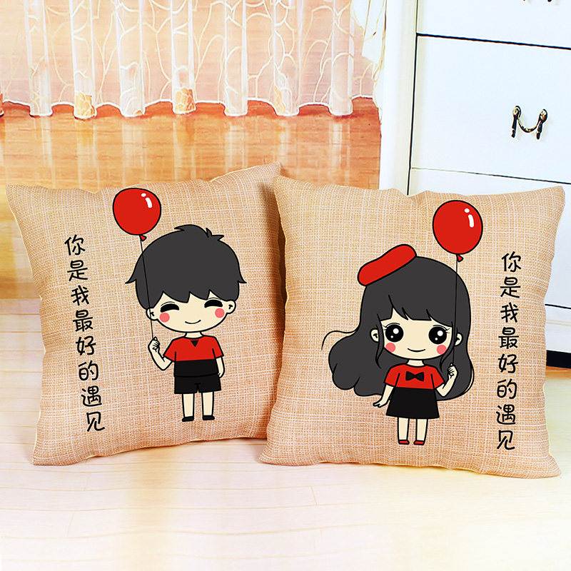十字绣新款线绣客厅卧室卡通可爱情侣一对简单绣靠垫十字绣抱枕