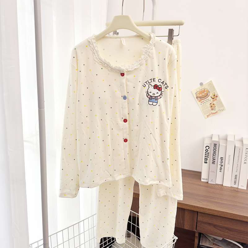 圆点kt睡衣德绒睡衣秋冬两件套