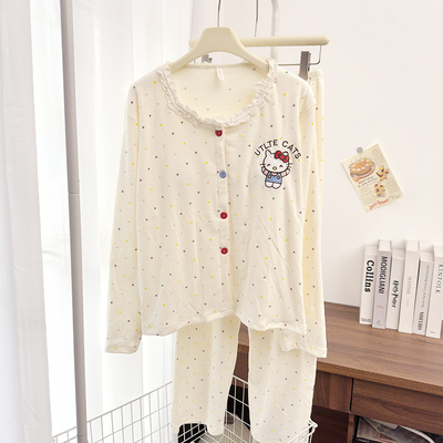 圆点kt睡衣德绒睡衣秋冬两件套