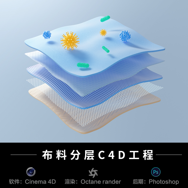 【188-布料分层】c4d建模型场景源文件3D三维OC渲染工程素材教程