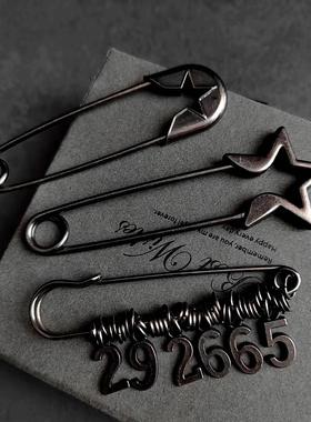 别针潮流帽子外套配饰复古锌合金黑色电镀滚枪色扣针safety pin