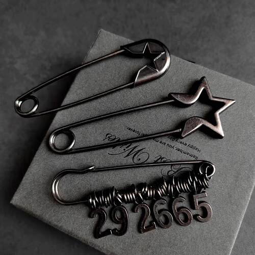 别针潮流帽子外套配饰复古锌合金黑色电镀滚枪色扣针safety pin