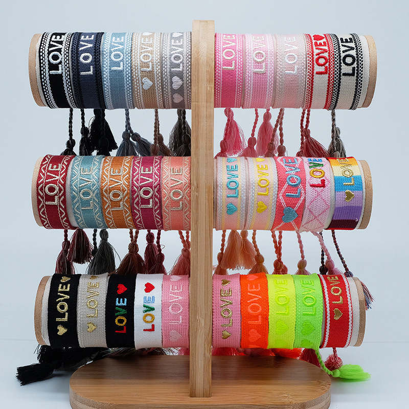 LOVE欧美绣字编织手链logo带流苏明星同款女字母友谊手绳bracelet 饰品/流行首饰/时尚饰品新 手链 原图主图