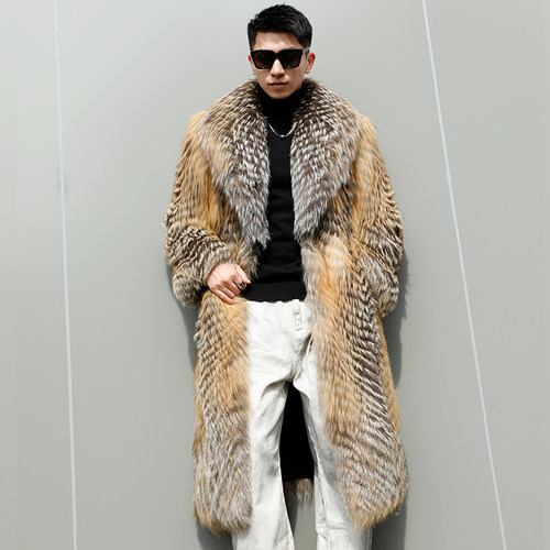 由派头男士长款狐狸毛大衣