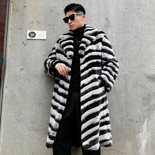安哥拉獭兔皮毛一体2025秋冬新款皮草外套男长款真毛大衣龙猫色潮