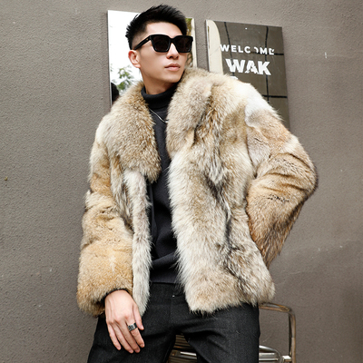 由派头男士皮草狼毛大衣