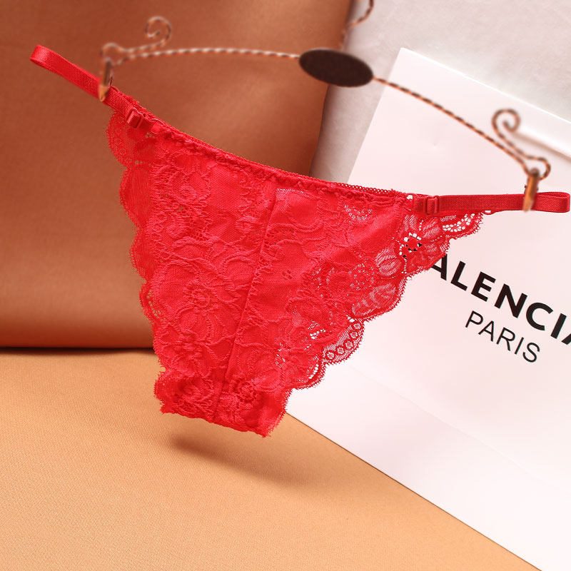 性感内裤女低腰无痕蕾丝透明三角裤可调节透气红色新款丁字女裤头
