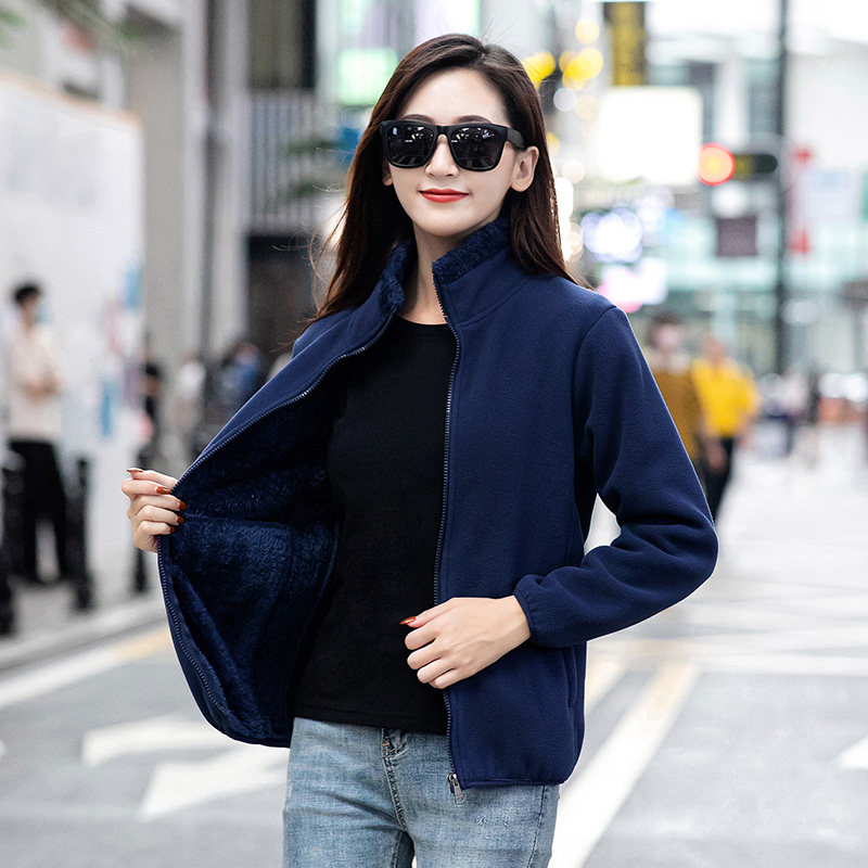 秋冬季户外抓绒衣女大码加绒加厚保暖开衫摇粒绒外套中老年卫衣