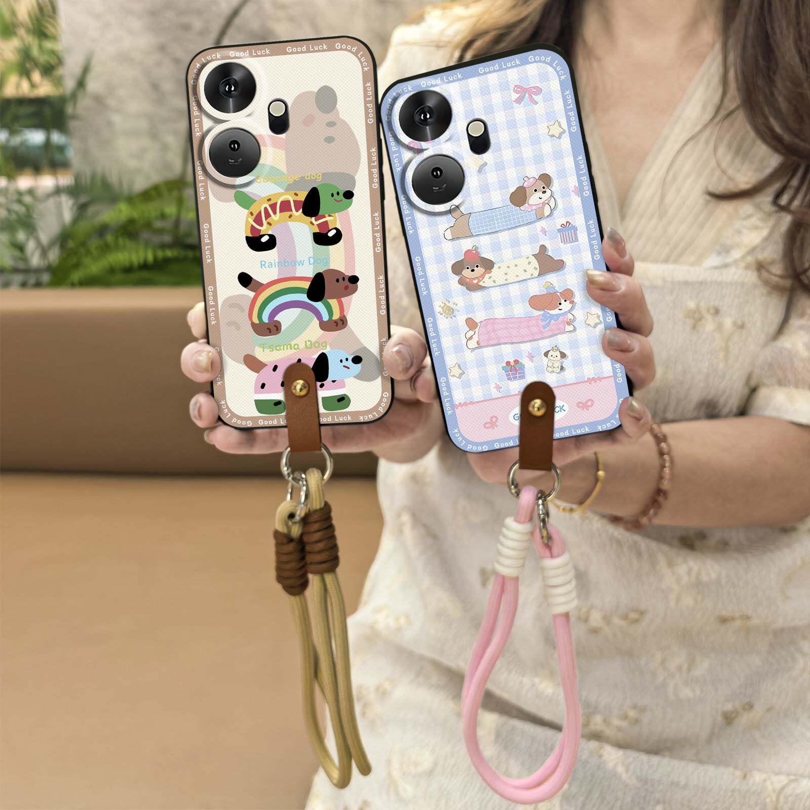 适用Itel P55+/P55 Plus手机壳Q版斜跨腕带新款潮流双色数码可爱