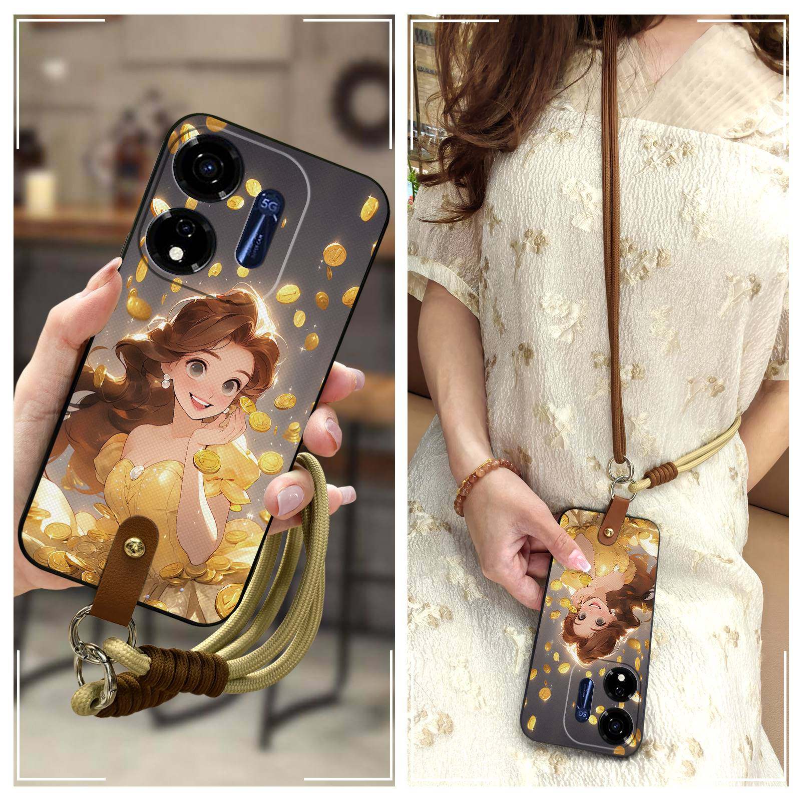 适用Itel P55/Power55/P661N手机壳卡通散热手提双色腕带潮流Q版