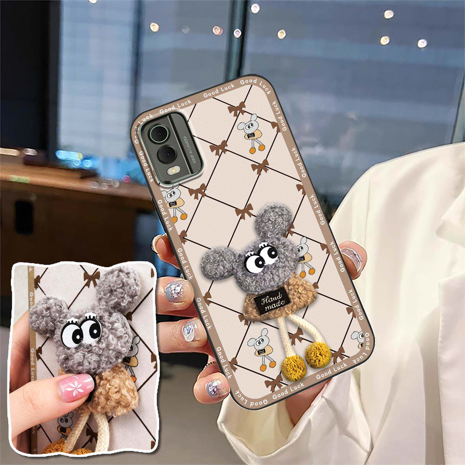 适用诺基亚C32手机壳趣味毛绒纯色个性卡通简约男女款创意3D布贴