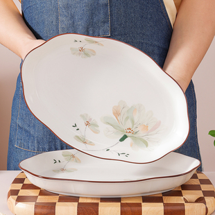 鱼盘家用蒸鱼盘子2025新款松昌陶瓷大号花边盘中式简约装鱼的餐具