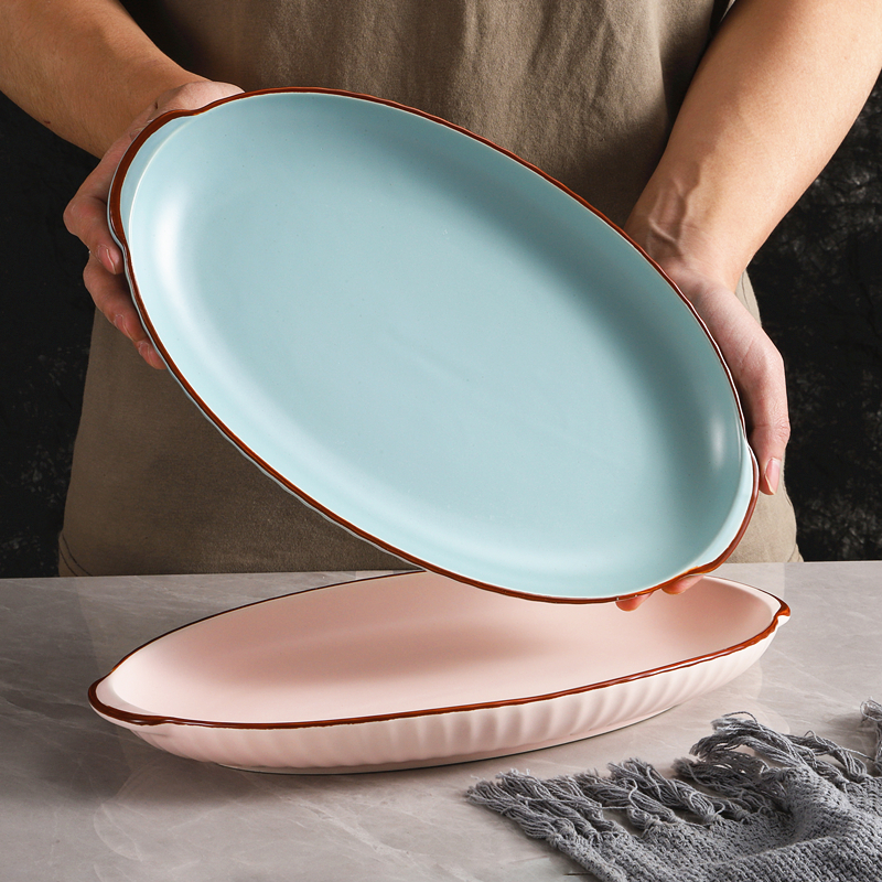 新款北欧鱼盘创意陶瓷蒸鱼盘网红盘子碟子家用菜盘长方形烤鱼盘子