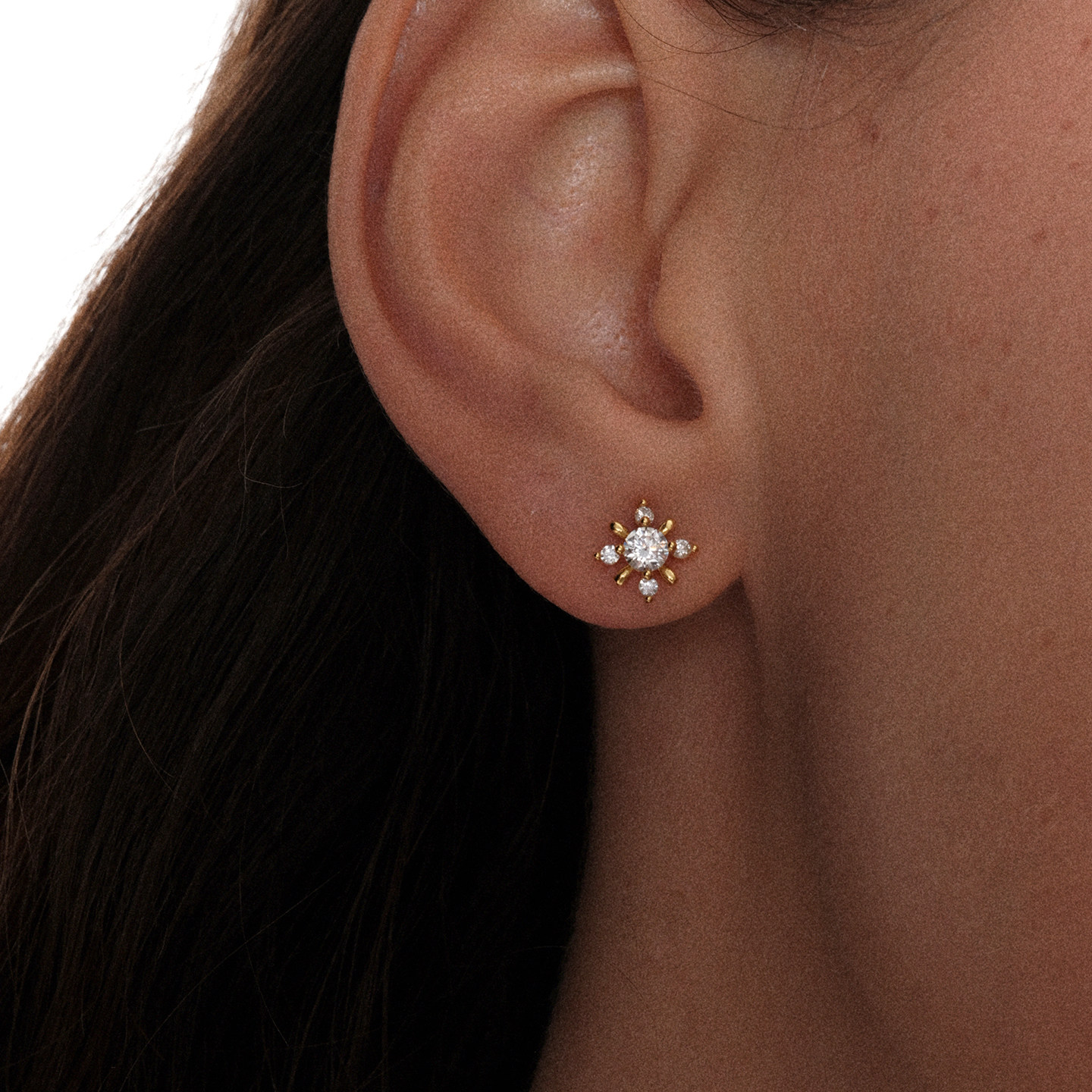 【CnHnOn脂肪商店】s925纯银小鼻妞太阳花微镶钻锆石法式耳钉耳环