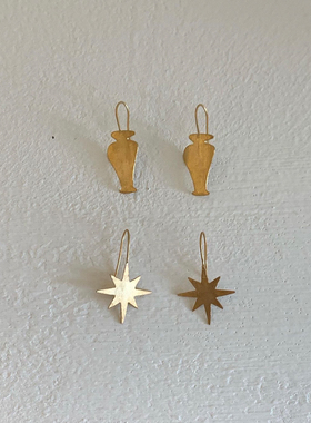 【CnHnOn 脂肪商店】Astre法式复古做旧感小众花瓶星星耳钩耳环