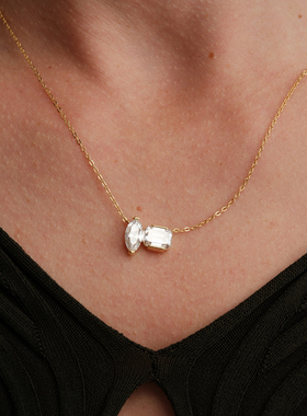 【CnHnOn脂肪商店】s925纯银莫桑钻双生钻马眼方形质感锁骨项链