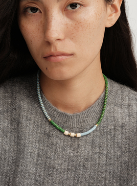 【CnHnOn脂肪商店】小众奶白拼色天空淡蓝松石绿手工串珠小众项链