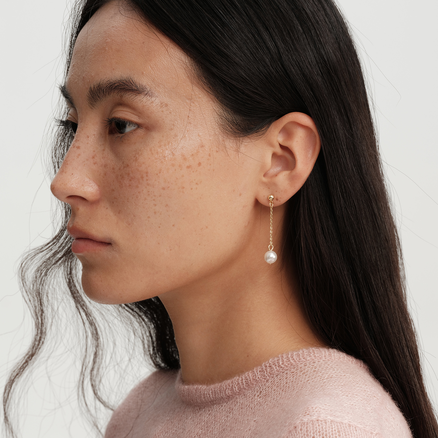 【CnHnOn脂肪商店】14k包金简约优雅百搭细链耳线摆坠珍珠耳环