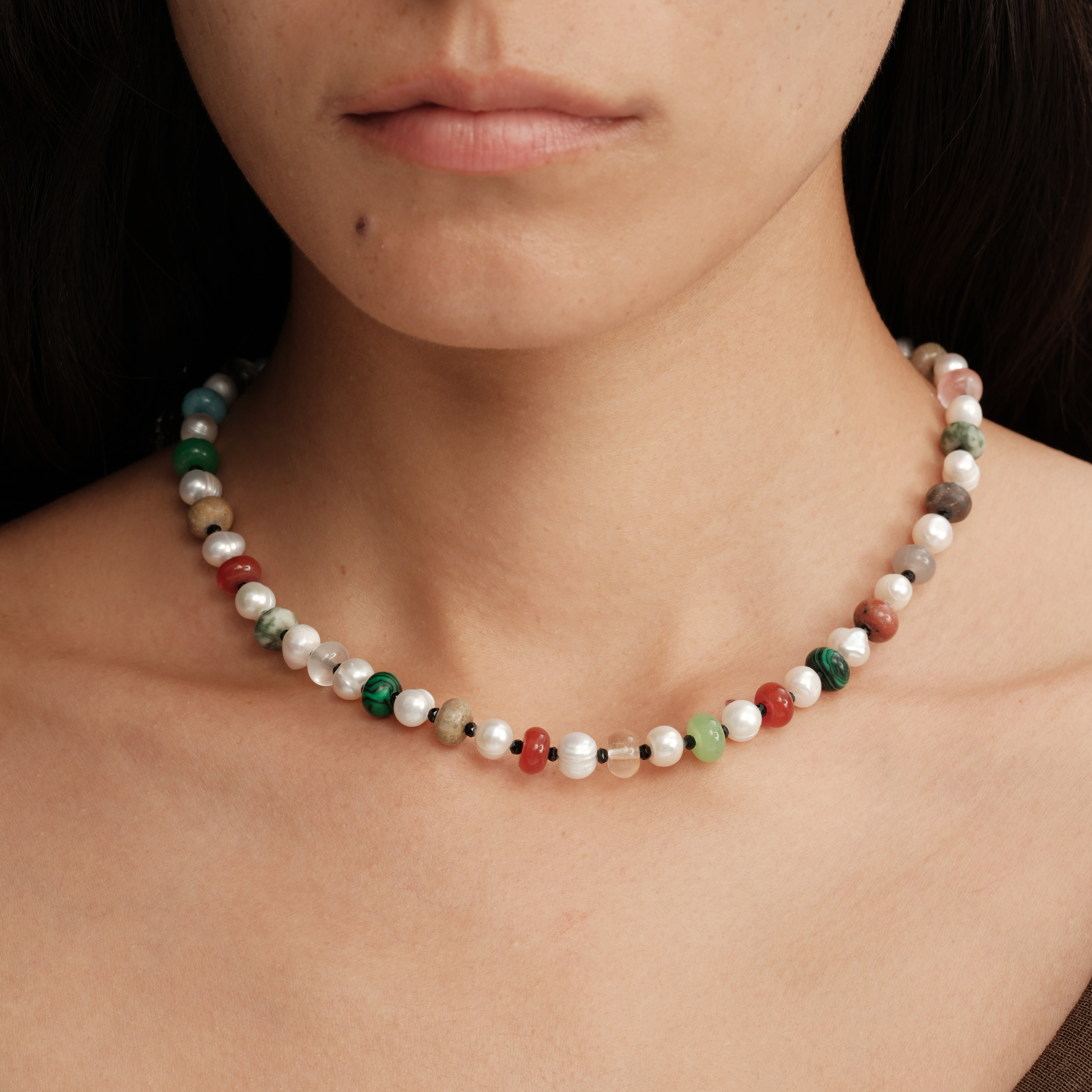 【CnHnOn脂肪商店】小众天然珍珠玛瑙玉髓绿松石彩色手工串珠项链