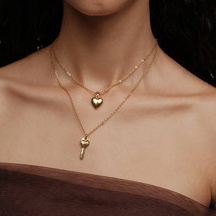 【CnHnOn脂肪商店】欧美ins时髦复古双面刻字钥匙爱心百搭项链