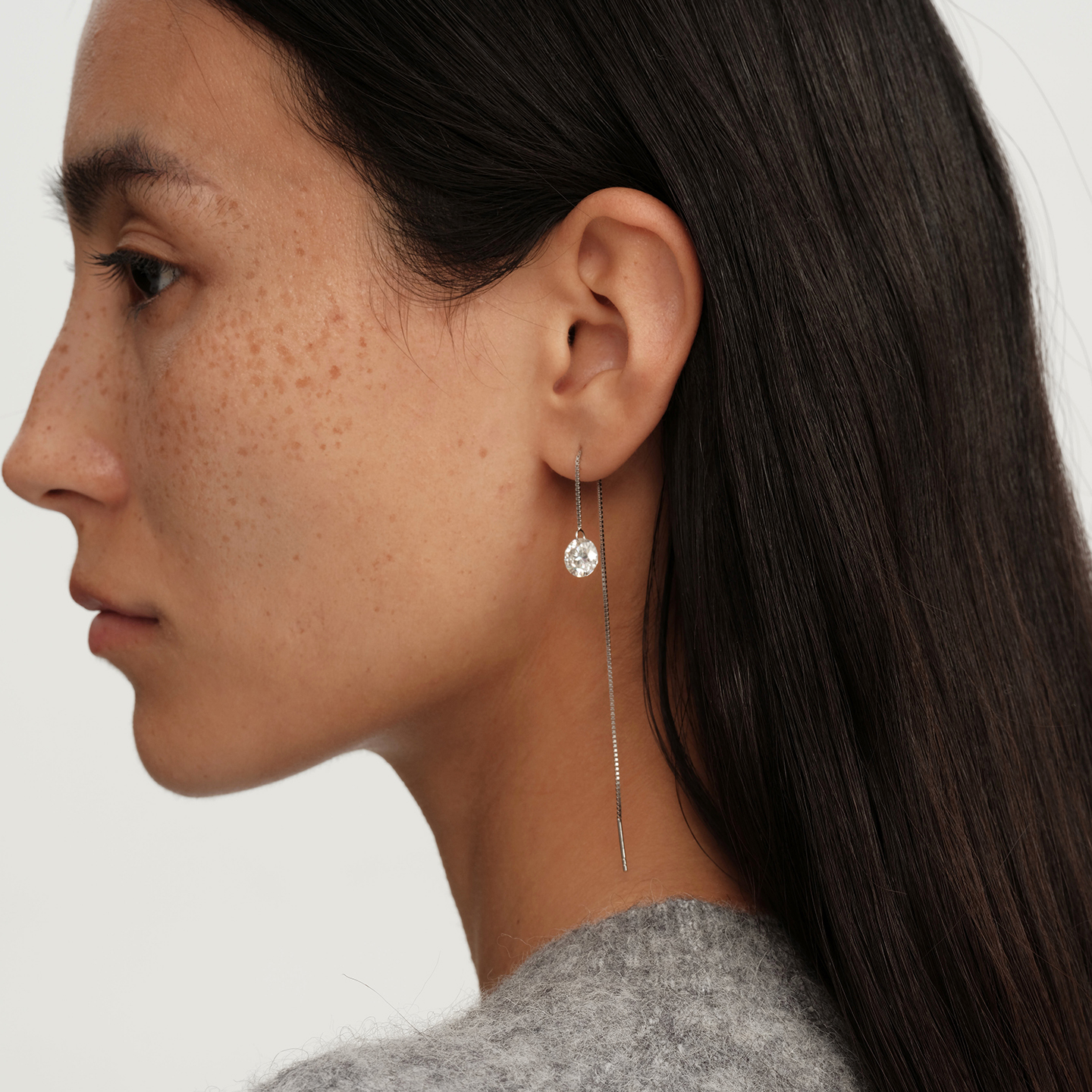 【CnHnOn脂肪商店】s925纯银2ct莫桑钻裸钻悬浮感细链条耳线耳环