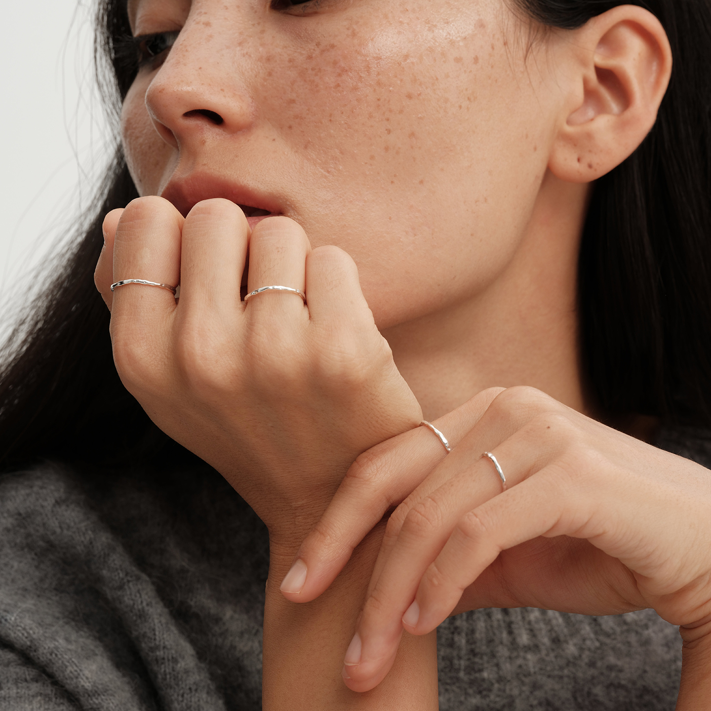 【CnHnOn脂肪商店】s925纯银手工锤纹极细简约百搭日系素银戒指