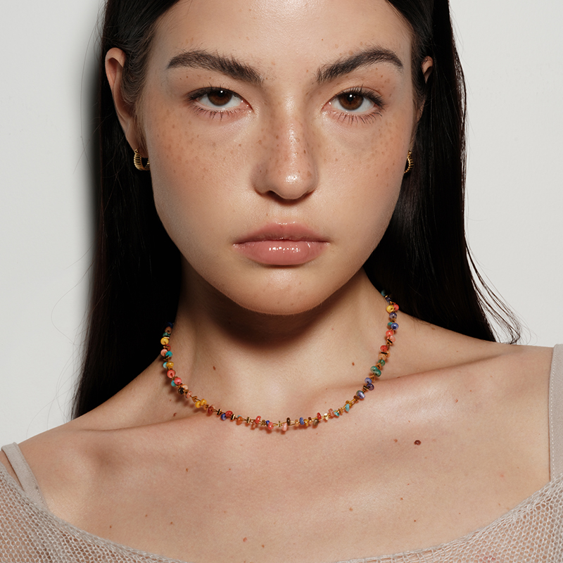 【CnHnOn脂肪商店】彩色猫眼石小众手工串珠镂空编织夏日彩色项链