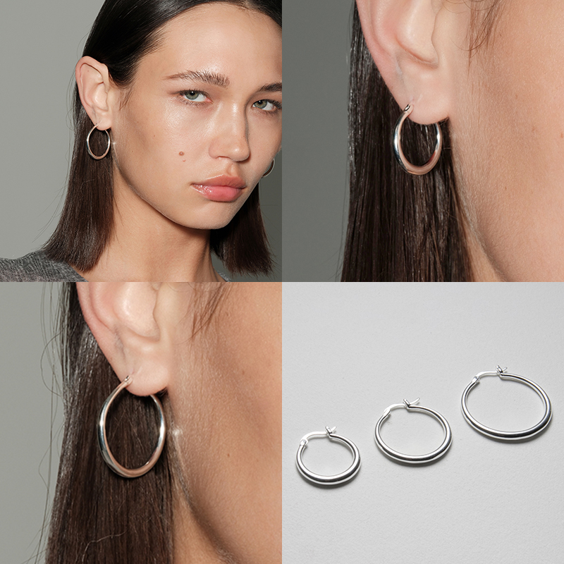 【CnHnOn脂肪商店】通体s925纯银渐变胖肚百搭简约银耳圈耳环