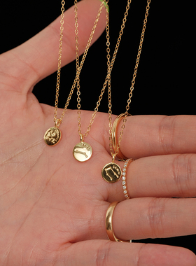 【CnHnOn脂肪商店】s925纯银迷你小金币幸运守护星座圆锁骨项链