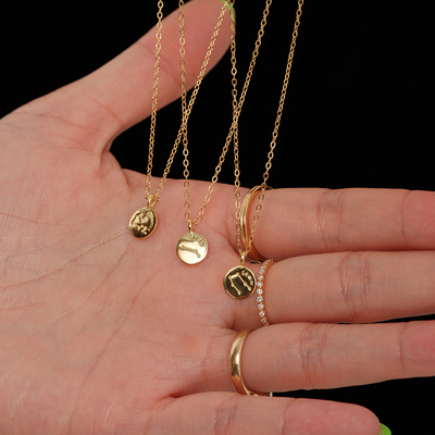 【CnHnOn脂肪商店】s925纯银迷你小金币幸运守护星座圆锁骨项链