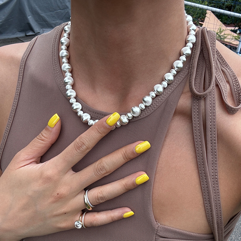 【CnHnOn脂肪商店】高级简约螺旋拉丝工艺渐变银珠手链项链