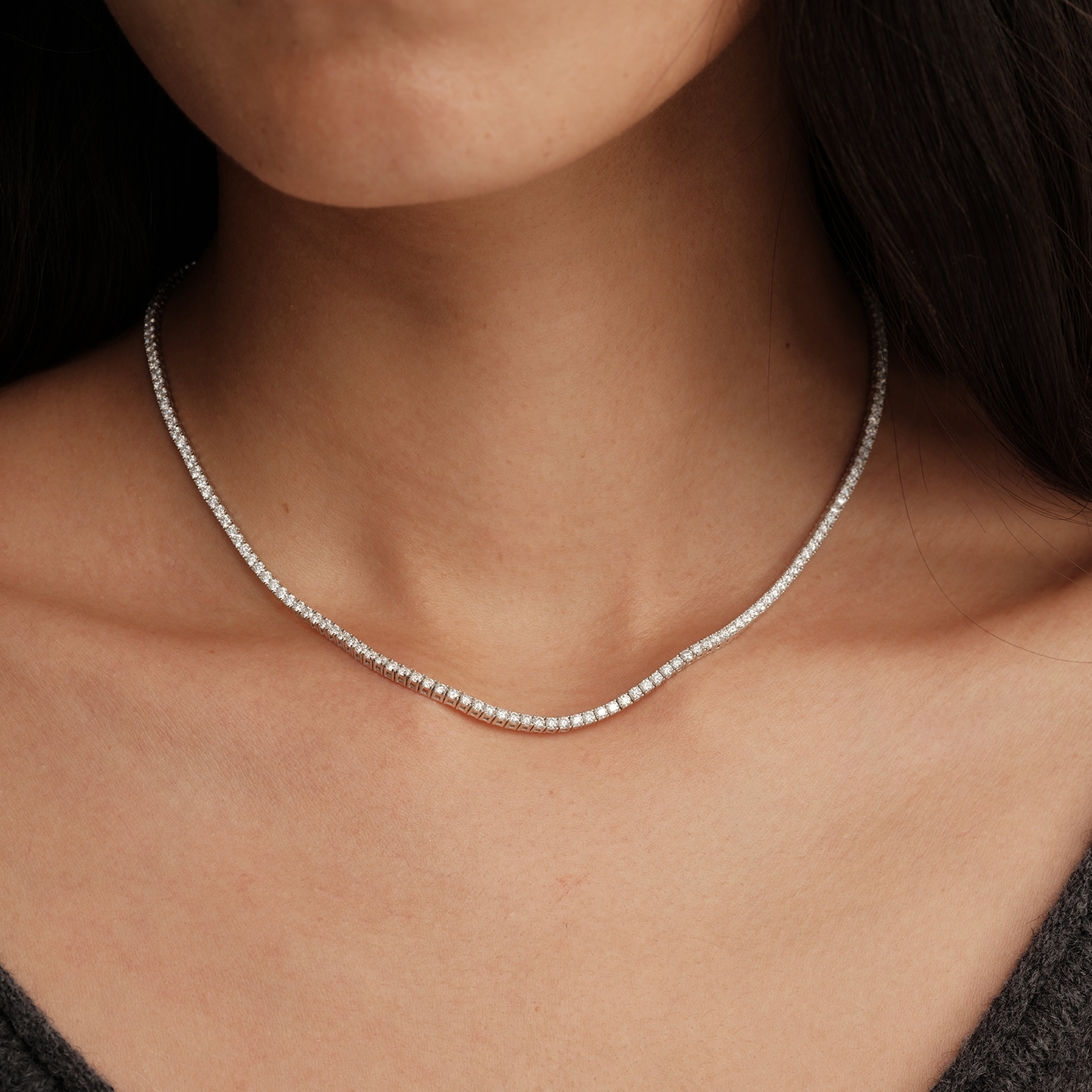 【CnHnOn脂肪商店】s925纯银莫桑钻2mm细款经典tennis网球钻项链