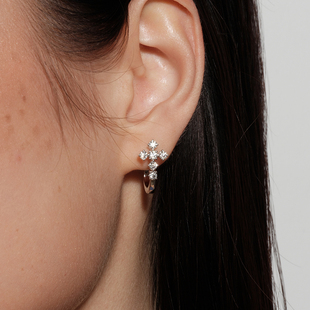 【CnHnOn脂肪商店】s925纯银莫桑钻十字架简约个性钻花耳钉耳夹