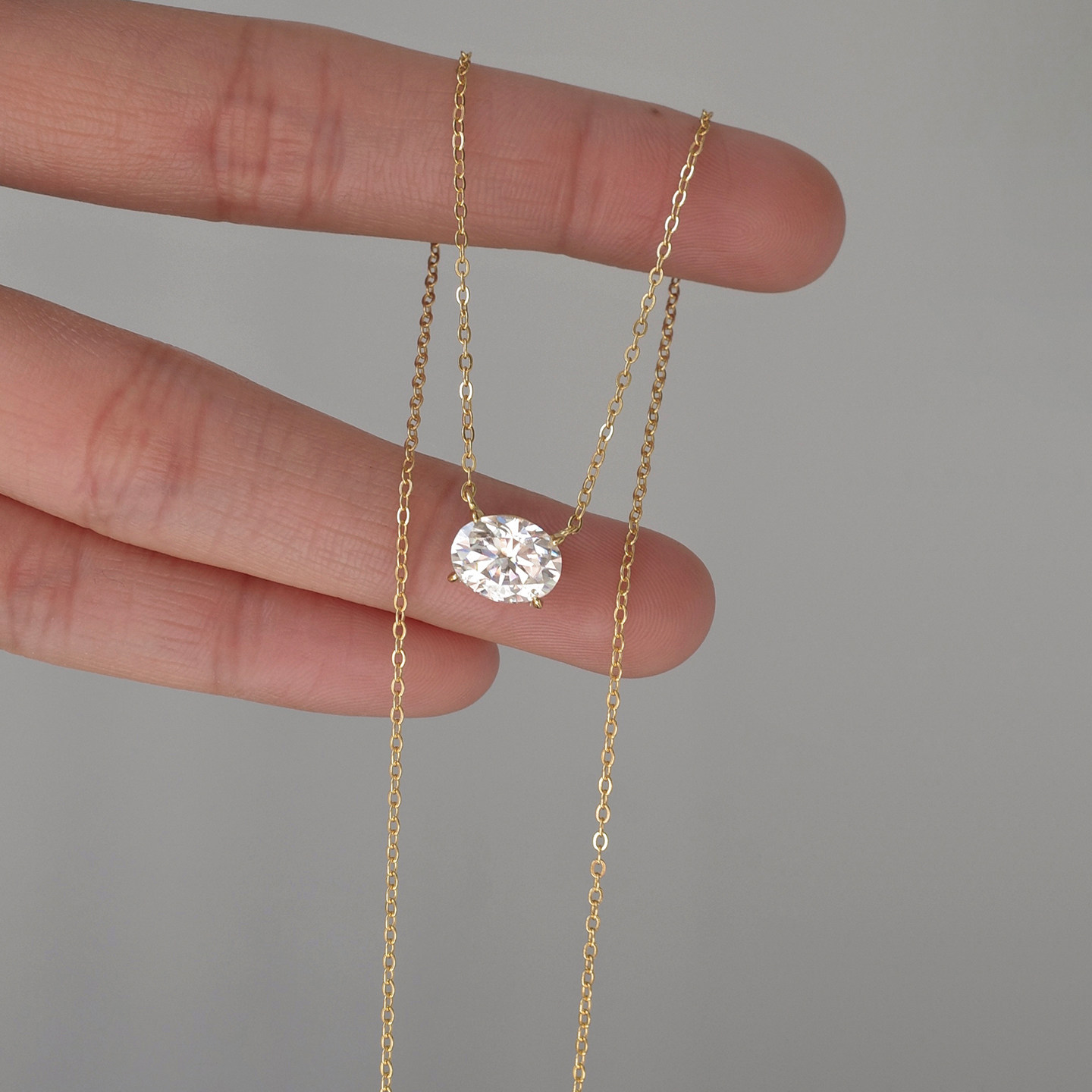 【CnHnOn脂肪商店】s925纯银莫桑钻2ct椭圆鸽子蛋14k镀金锁骨项链