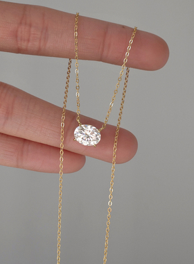 【CnHnOn脂肪商店】s925纯银莫桑钻2ct椭圆鸽子蛋14k镀金锁骨项链