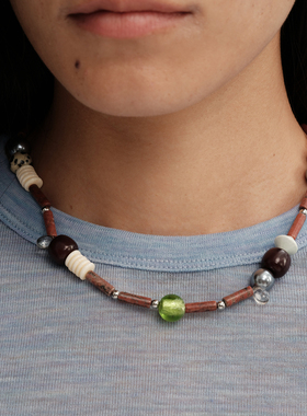 【CnHnOn脂肪商店】奶牛斑点黄油天然红纹石有机随性手工串珠项链