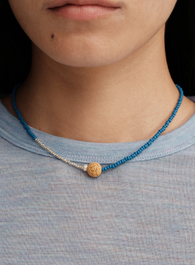 【CnHnOn脂肪商店】小众沙色火山石天蓝米珠小银珠手工串珠项链