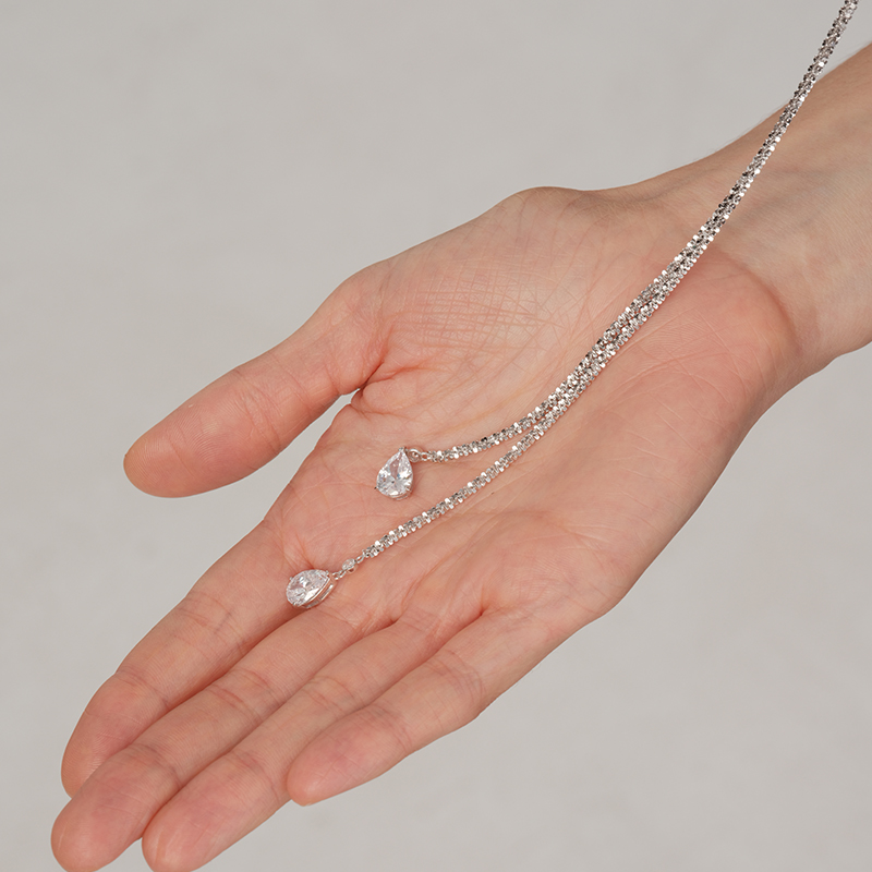 【CnHnOn脂肪商店】s925纯银意大利链茸茸满天星碎闪水滴钻长项链