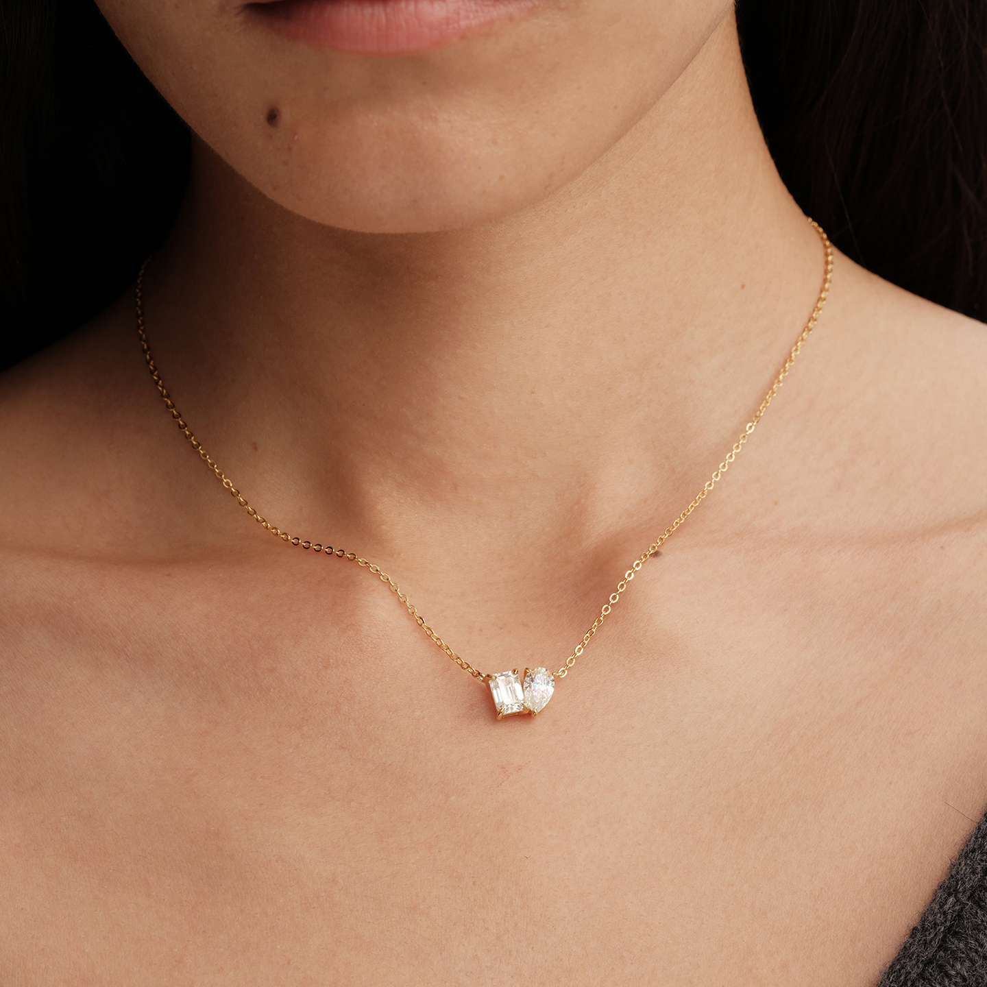 【CnHnOn脂肪商店】s925纯银莫桑钻水滴祖母绿方高级简约质感项链