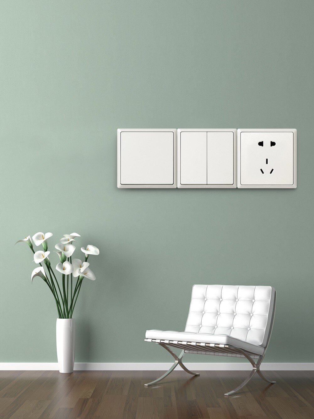 TJ天基开关插座面板简约白色16A空调一开五孔USB暗装墙壁插座86型