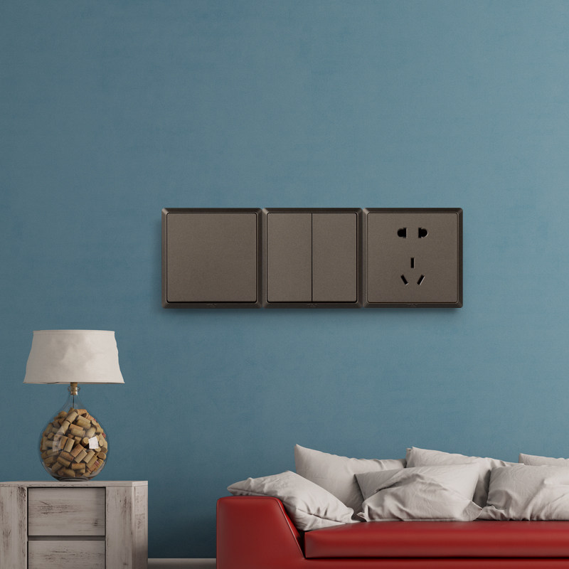 TJ天基开关简约哑黑色插座五孔三孔空调16A六类电脑86型面板套装