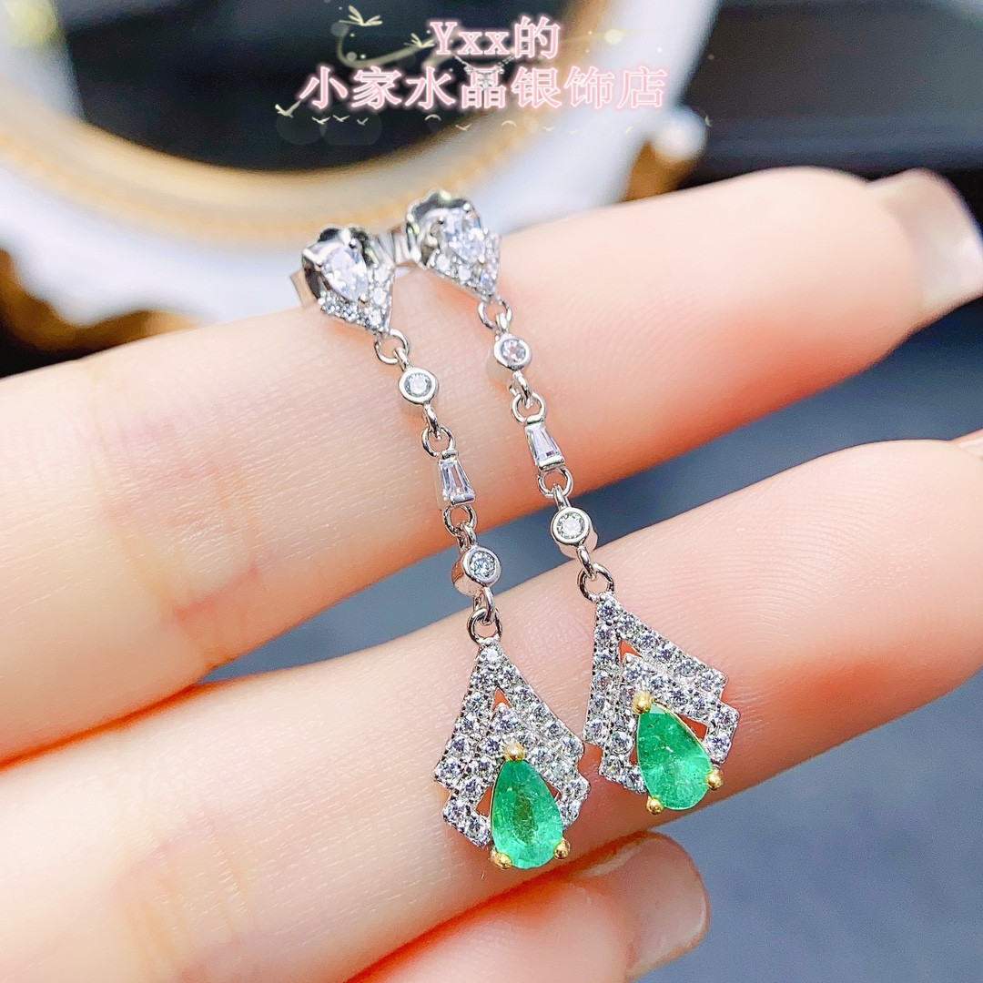 天然祖母绿耳钉3乘5长款