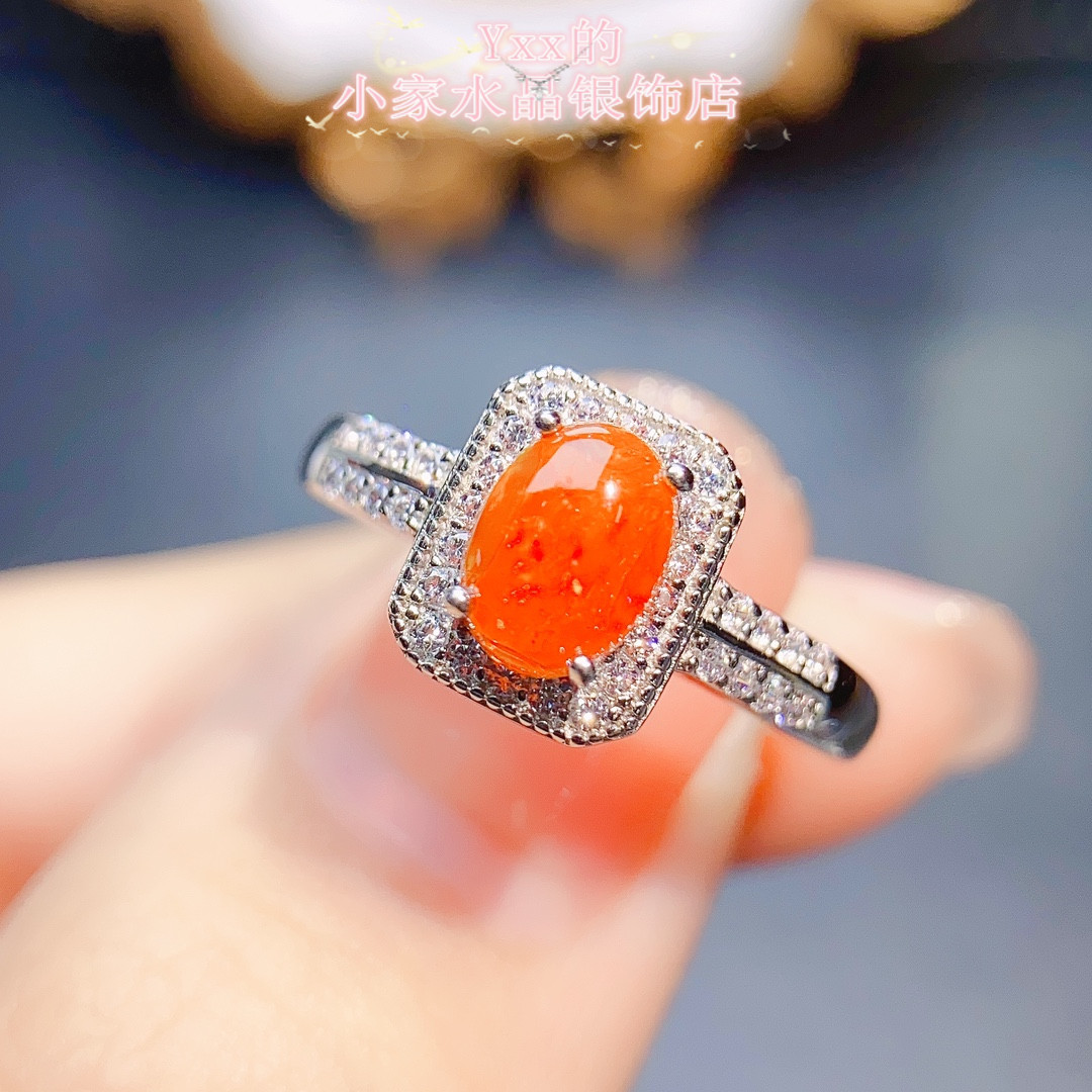 天然火欧泊戒指女5乘7纯银饰品