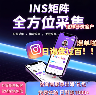 海外社媒矩阵ins采集裙发跨境拓客营销投放FB独立站TK广告WS精准