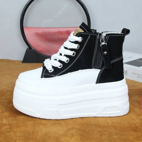 超高跟14cm内增高女鞋高帮鞋秋季新款厚底潮流百搭小个子12cm板鞋