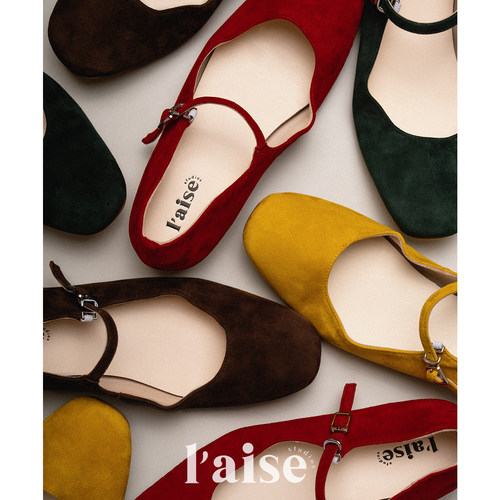 L'aise羊反绒粗跟玛丽珍单鞋