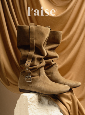 L'aise丨Velvet Collar 爱尔兰高丝光牛反绒 平底圆头堆堆长靴女