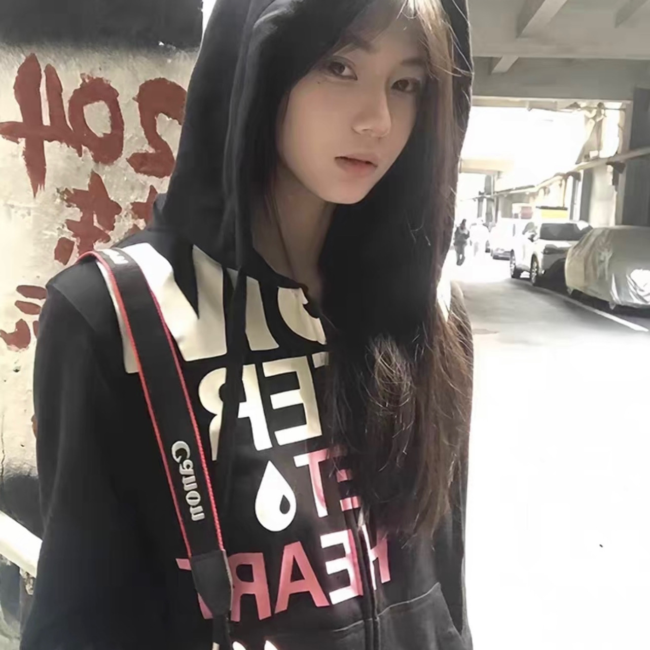 美式复古字母排版印花开衫连帽